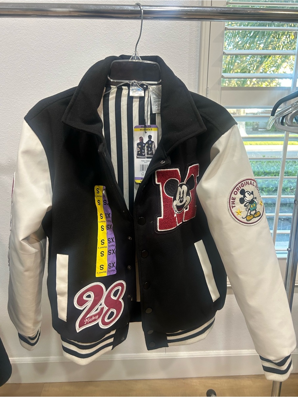 Unisex Disney Mickey Varsity Jacket - Black & White with Maroon Accents